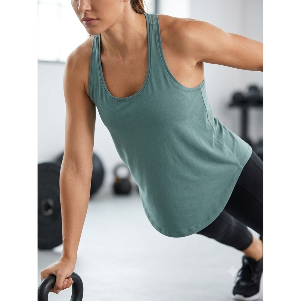 Lululemon Pleated Racerback Tank Top Teal Green Womens Athletic Yoga Shirt M
